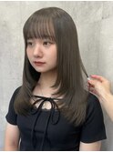 ブリーチなしオリーブベージュ顔周りレイヤーカット渋谷