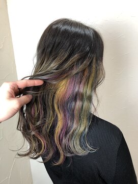 キャラ 池袋本店(CHARA) ユニコーンカラー×胸上ミディー【インナーカラー/ユニコーン】