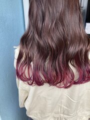 紫と赤のランダム裾カラー