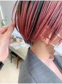 ハンサムショート、ペールピンク、毛先カラー、丸みショート