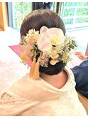 ヘアセット ウエディング華やか胡蝶蘭シニヨンアレンジ