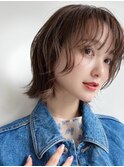 オリーブベージュショートミニボブグレージュブリーチレイヤー