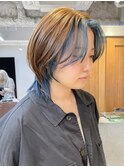 柔らかブラウン×淡水色カラーデザインブリーチ横浜　N