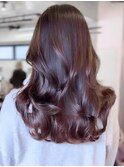 美髪ミディアムレイヤーカットデジタルパーマチェリーブラウン