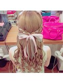 リボン編み込みハーフ　《　六本木　ヘアセット　》