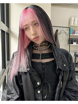 ラキングキョウト(LA KING KYOTO) 10代20代30代黒髪韓国風インナーカラーアンブレラカラーピンク