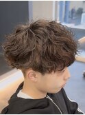 韓国へアカルマパーマワックスなしセンターパート黒髪ウルフ