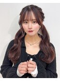エクステ　カカオブラウン　編み込みツイン　透明感カラー　YUKI