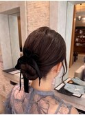 上品まとめ髪×ベルベットリボン