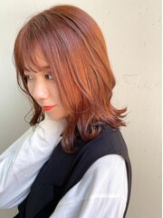 外ハネミディアム○オレンジブラウン/髪質改善/天神大名/韓国