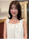 くびれヘア 髪質改善 アッシュブラウン 外ハネ 顔周りカット