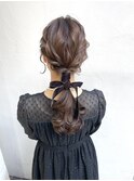 ベロアリボンを使った編みおろし