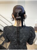 ヘアセットリボンヘアアレンジ被らないヘア結婚式◎二次会
