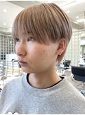 韓国メンズホワイトシースルーマッシュアッシュグレージュカラー