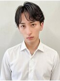 黒髪センターパートビジネススパイラルパーマナチュラルパーマ