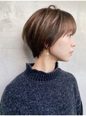 【山下】黒髪 ショートパーマ グレーベージュ ショート大人ボブ