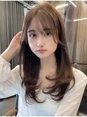 上品で大人ナチュラルなセミロング　レイヤーカット前髪カット
