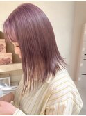横浜タッセルボブ切りっぱなしボブピンクベージュカラー外ハネ