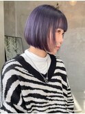 パープルボブ切りっぱなしボブラベンダーカラー紫