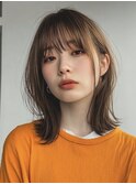 外はね/ロングボブ/ロブ/アッシュブラウン/くびれロブ
