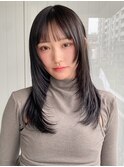 小顔 前髪 レイヤーカット ダークブルー ワンホンレイヤー "