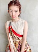 ボブハーフアップアレンジスタイル