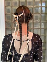 ドレスヘア編み込み二次会三つ編みツインヘアセット