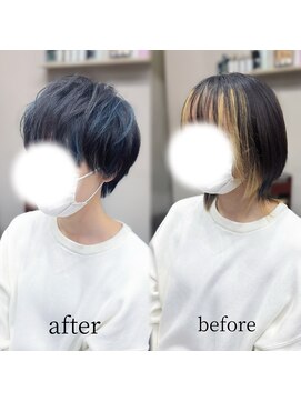 ハピネス 王寺店(Happiness) 刈り上げショート メンズライクマッシュ 中性  ブルーブラック