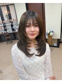 ハッシュレイヤー/ミルクグレージュ/韓国巻き/顔周りカット