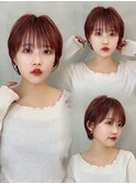 丸みショートボブ/カーテンバング/顔周りカット/ダークブルー