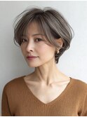 白髪ぼかし脱白髪染め似合わせショートボブ40代50代60代