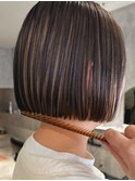 前髪なしショートボブ透明感カラー夏カラーブリーチなしカラー