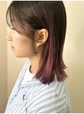 ミディアムボブ/裾カラーピンク