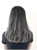 ウェーブミディアムショートボブ 前髪なしブリーチなしカラー