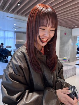 顔まわりカット/レイヤーカット/小顔/透明感/ローズブラウン