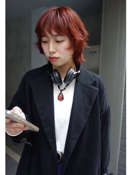 レコ 渋谷(LECO) オレンジレッドレイヤーボブハイトーンケアブリーチ