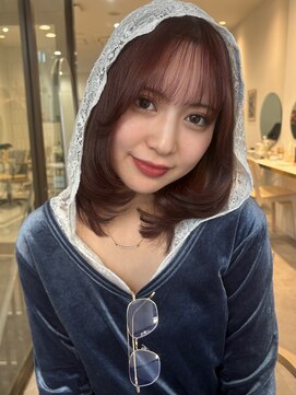 【MOMONE】ミディアムレイヤーカットバーガンディココアブラウン