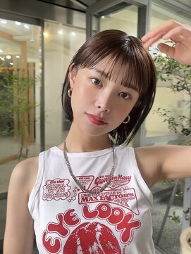 メゾンアクア 表参道(Maison ACQUA) ＋切りっぱなしボブルフ/黒髪ネビージュ/小顔ワンレン/縮毛矯正