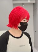 ブリーチカラー/蛍光カラー/レッドカラー/ミディアムボブ