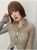 小顔くびれボブ フルバング 顔周りレイヤー ナチュラルベージュ