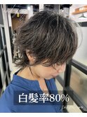 白髪率８０％細め多め白髪ぼかしハイライト