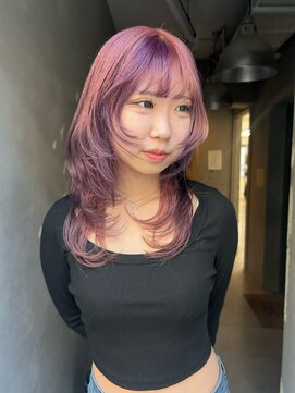 ジーナ 赤羽(XENA) ワンホンレイヤー/顔型別ヘアスタイル特集/ピンク×ラベンダー