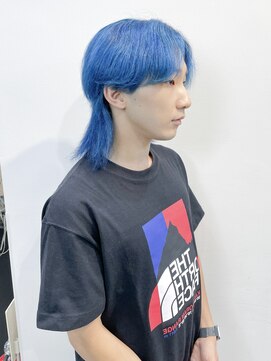 カンゴール サロン トウキョウ セントラル 原宿(KANGOL SALON TOKYO CENTRAL) センターパートウルフ×オーシャンブルーカラー