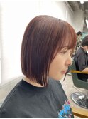 切りっぱなしボブ/ワインレッド/ボブ