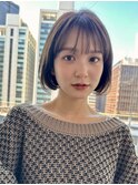 ぱっつん前髪内巻きボブマロンベージュKA-16