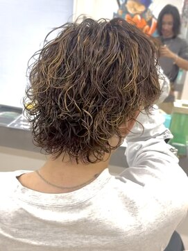 ビカム 名駅(become) 【サーフカールパーマ】センターパートウルフハイライトメッシュ