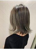 カーキグレージュダブルカラー_毛先外ハネボブミディアム_373