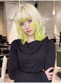【ブロンド×グリーン】ブリーチデザインカラー