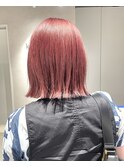 ピンクレッド暖色系カラーボブ