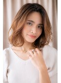 □カーキベージュハイライト抜け感ミディアム406-2大宮20代30代